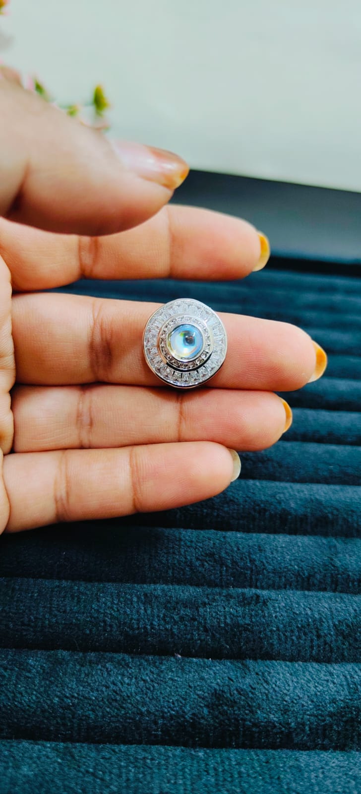 Anti Tarnish Blue & White Stone Premium Ring