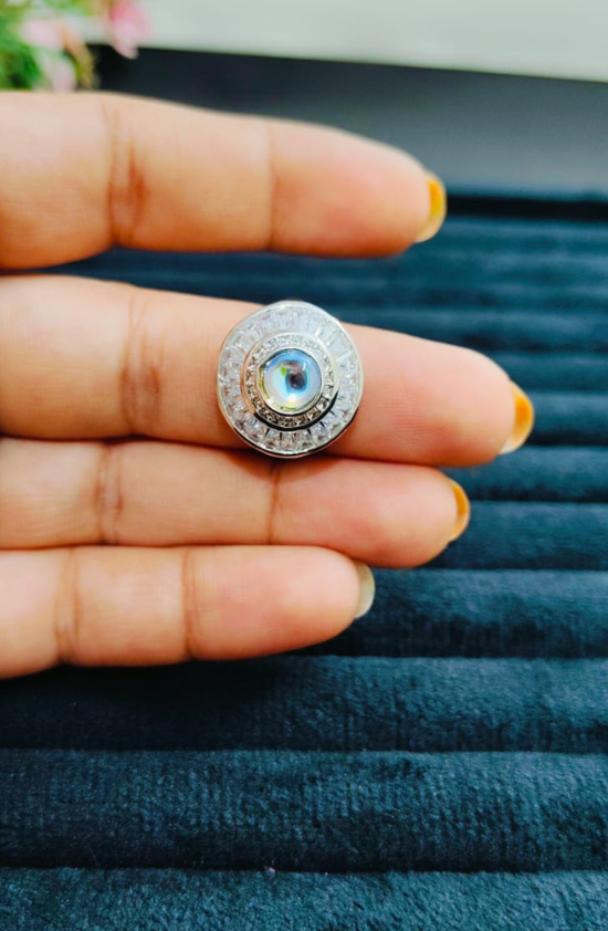 Anti Tarnish Blue & White Stone Premium Ring
