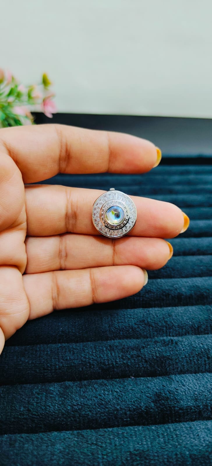 Anti Tarnish Blue & White Stone Premium Ring