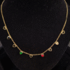 Anti Tarnish Gold Plated Necklace with Heart Shape Multi Color Stone Pandant