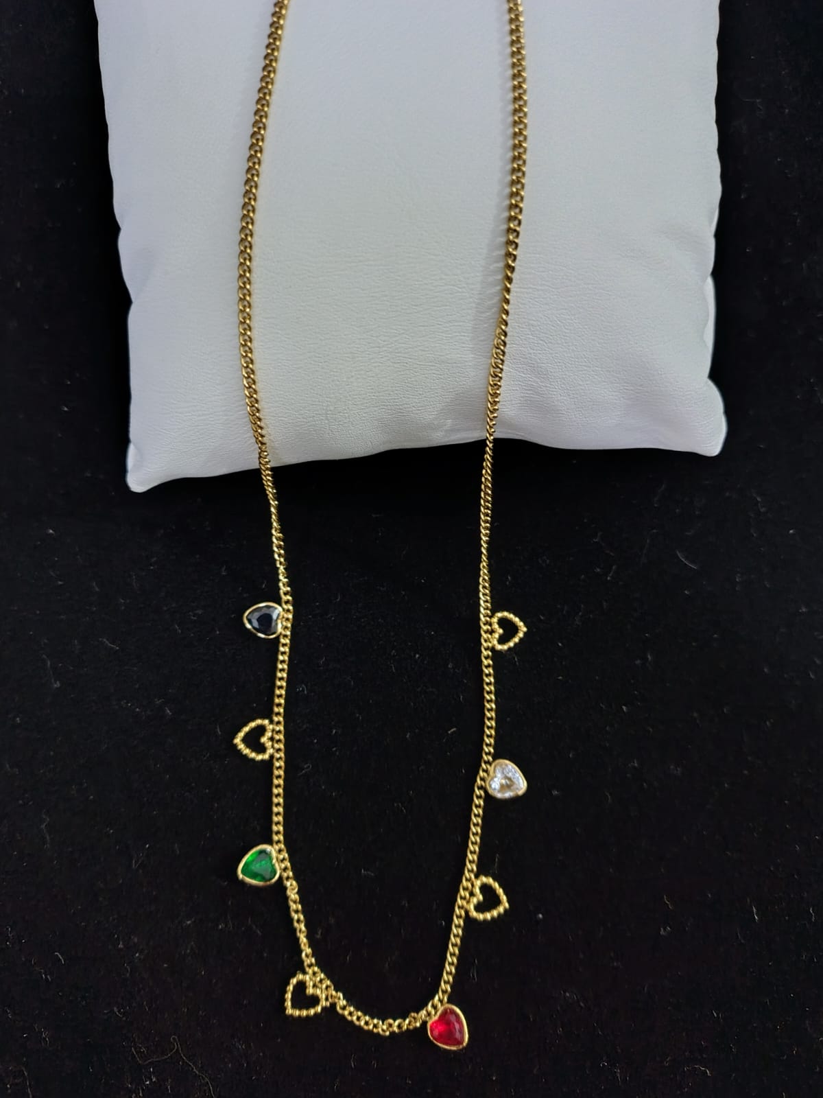 Anti Tarnish Gold Plated Necklace with Heart Shape Multi Color Stone Pandant