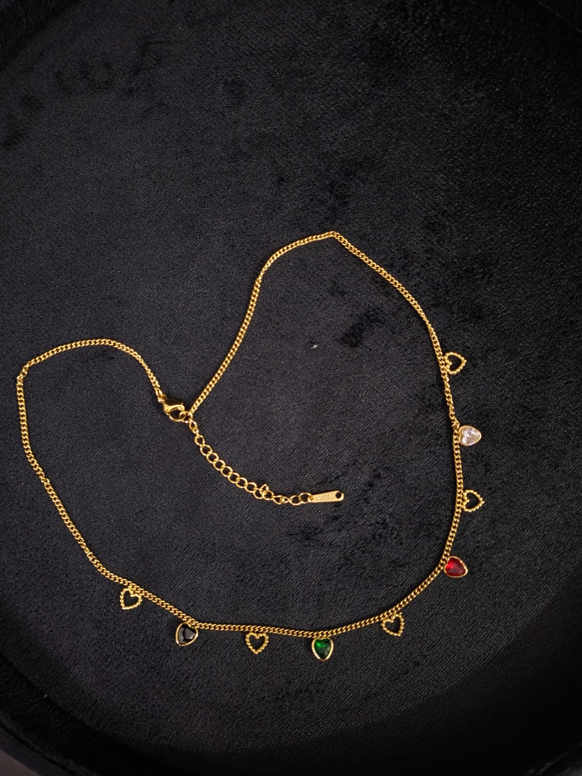 Anti Tarnish Gold Plated Necklace with Heart Shape Multi Color Stone Pandant