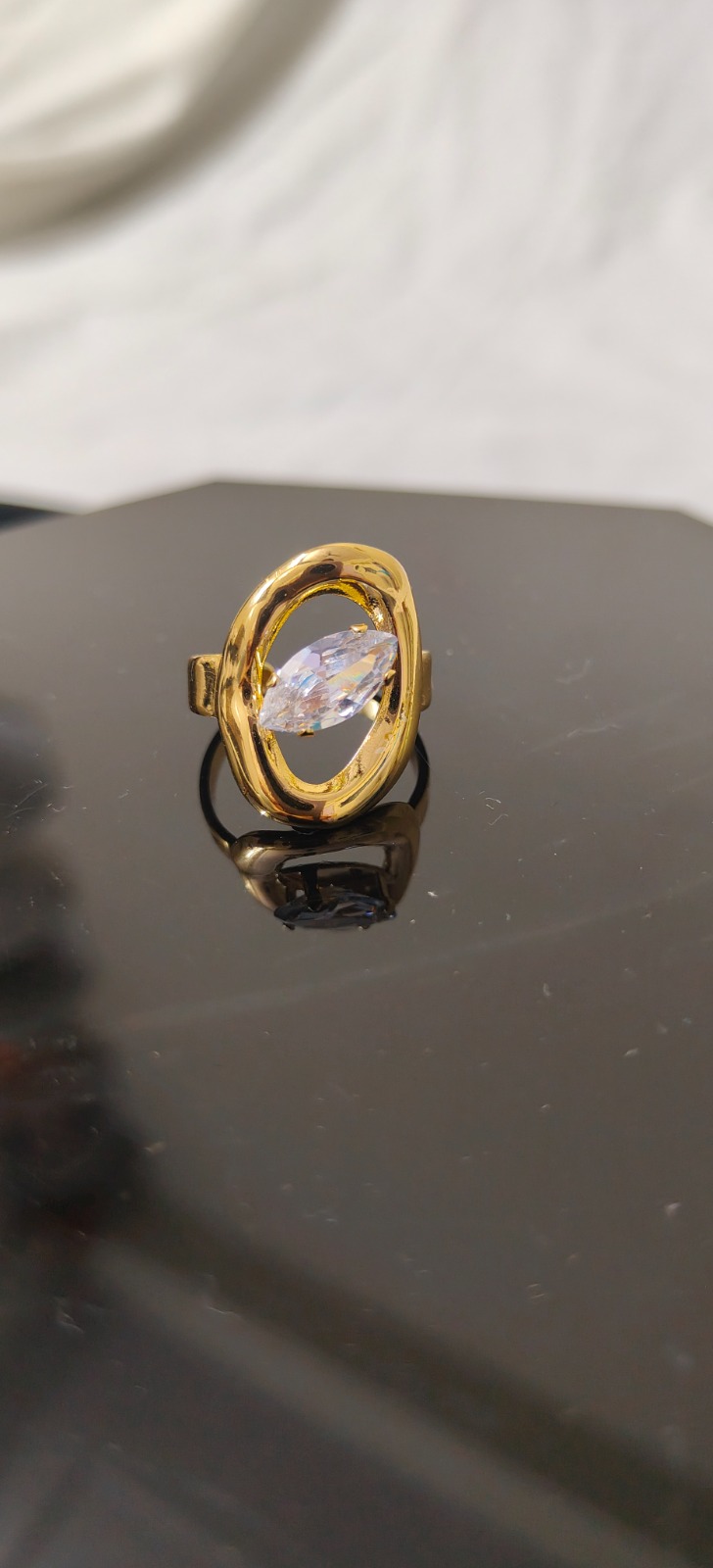 Anti Tarnish Golden White Stone Ring