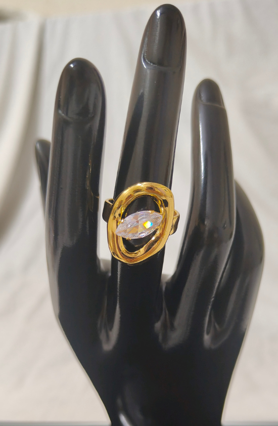 Anti Tarnish Golden White Stone Ring