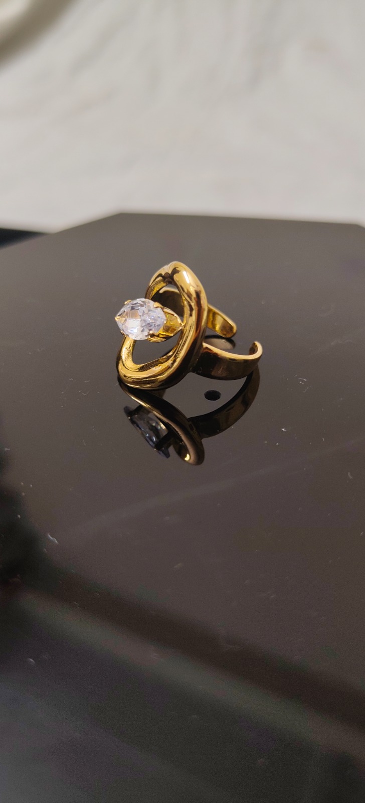 Anti Tarnish Golden White Stone Ring