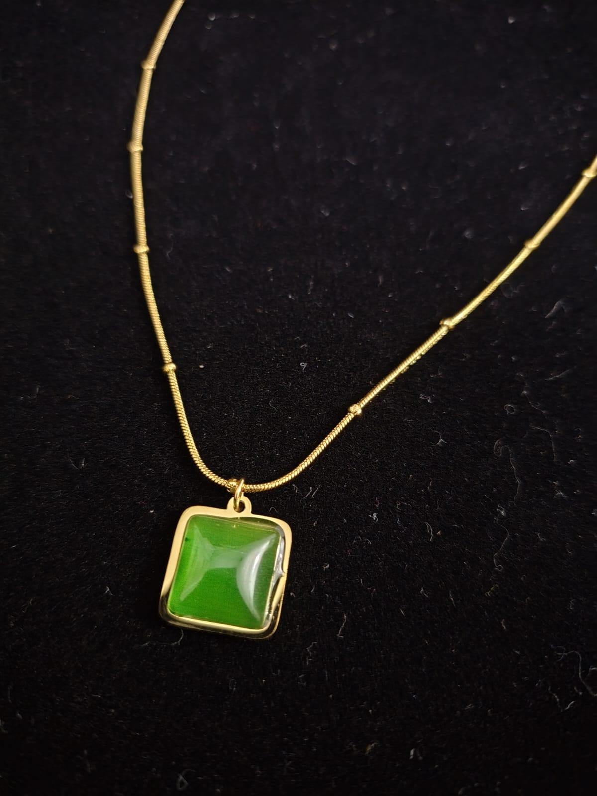 Anti-Tarnish Gold Plated Necklace with Green Stone Pendant