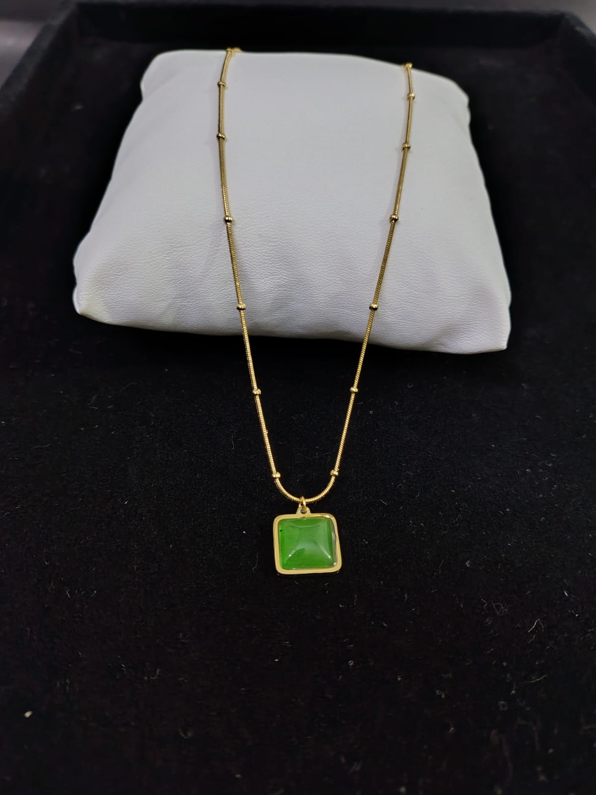 Anti-Tarnish Gold Plated Necklace with Green Stone Pendant