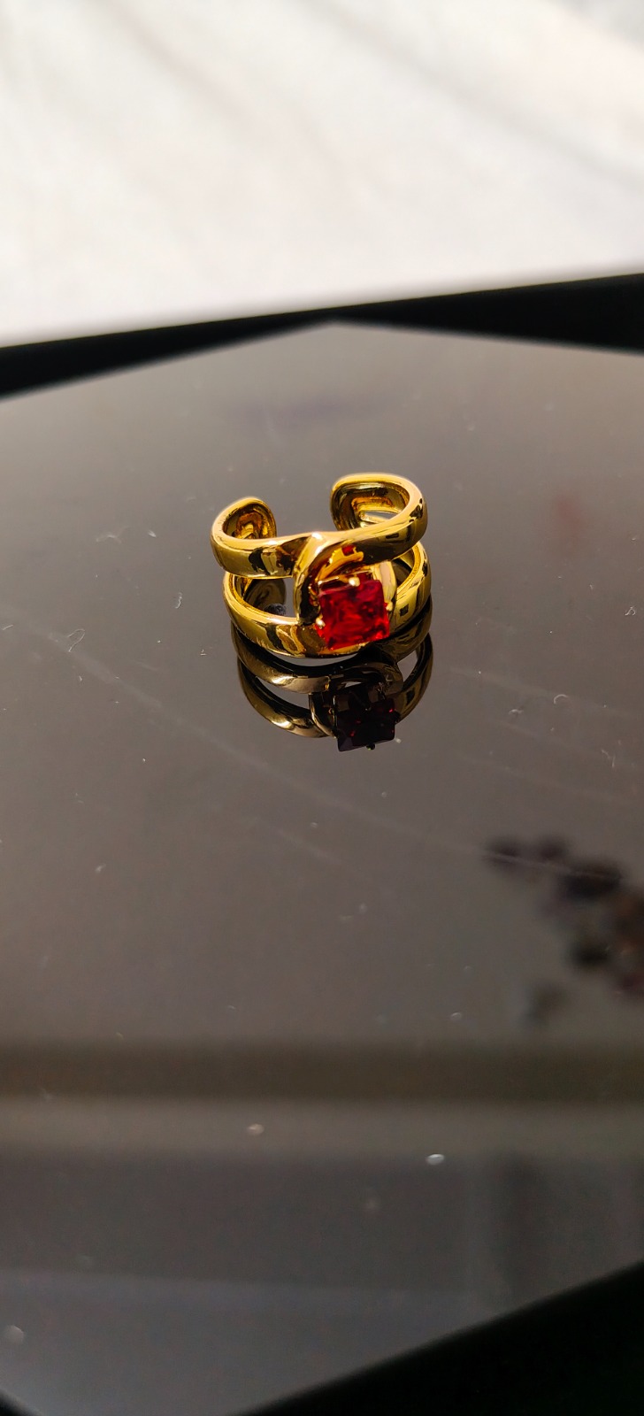 Anti Tarnish Red Stone Ring
