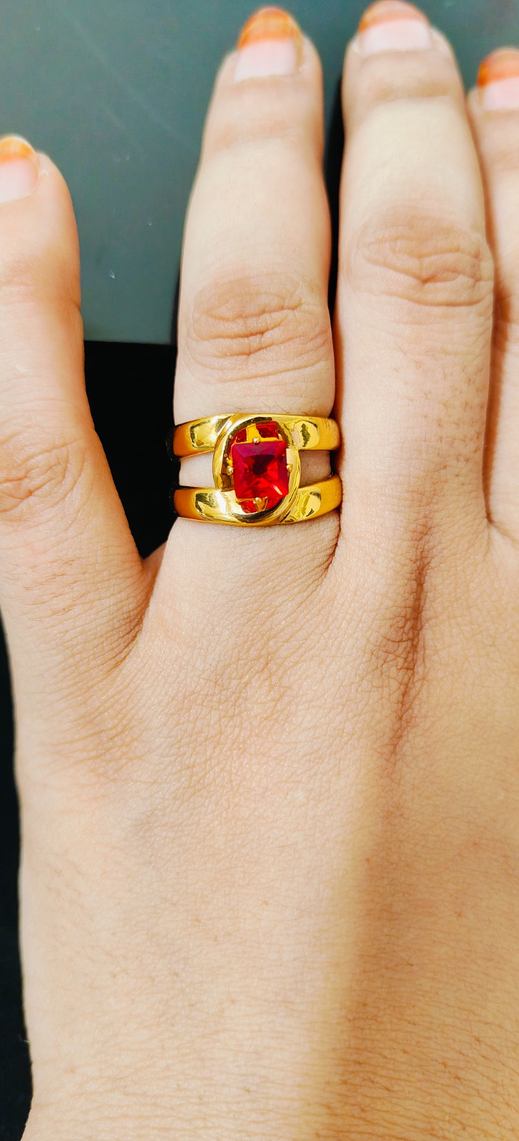 Anti Tarnish Red Stone Ring
