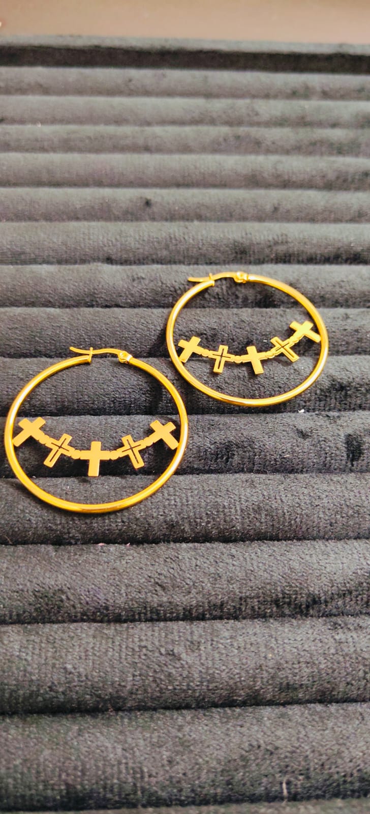 Anti-Tarnish Golden Cross Charm Hoop Earrings