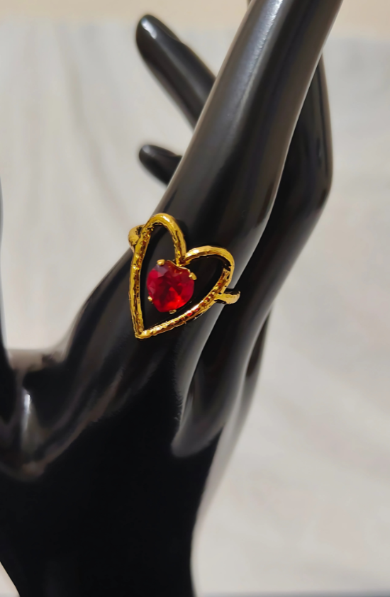 Anti-Tarnish Ruby Glow Heart Ring