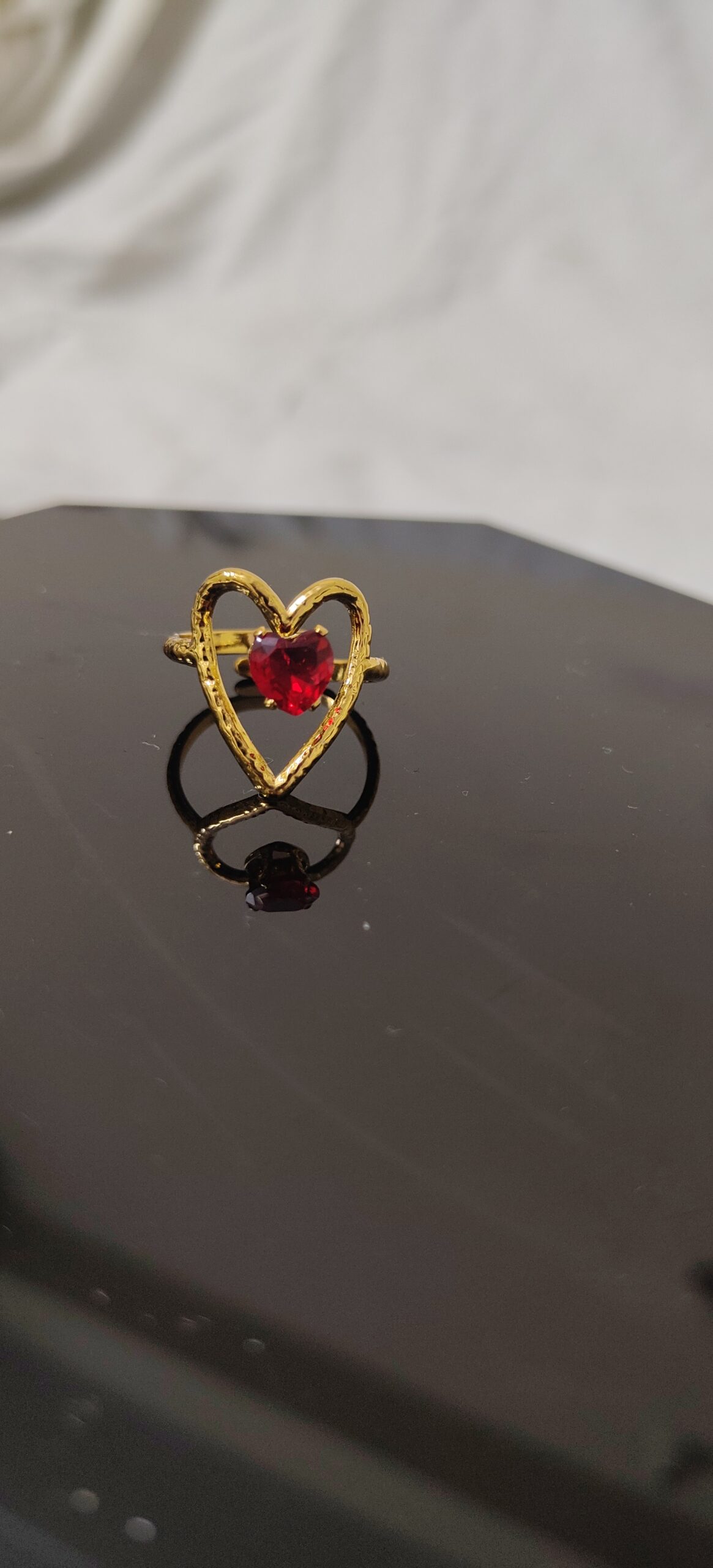 Anti-Tarnish Ruby Glow Heart Ring